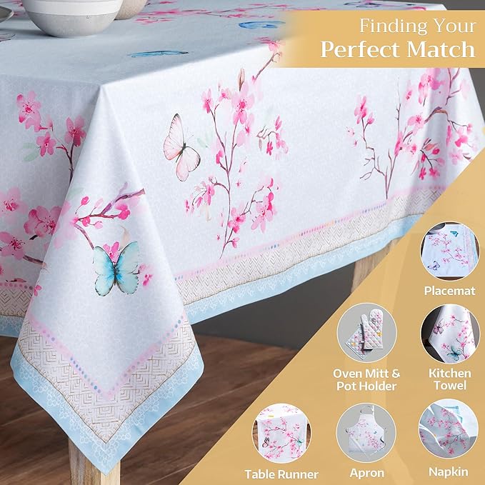 Maison d' Hermine Table Cloth Rectangle Table 100% Cotton 70 x 120 Inches Tablecloth Reusable Decorative for Dining Room Farmhouse Home Valentines Day Decorations Spring Summer - Blossoms in Spring