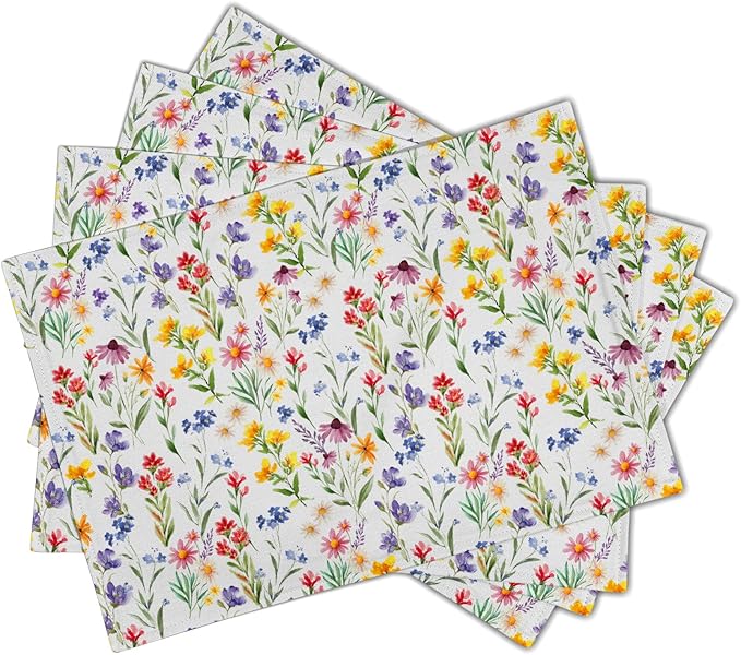 Daisy Sunflower Placemats - Spring Summer Tablemats 12x18 Floral Flowers Blossom Place Mats Set of 4 for Party Kitchen Dining Multicolor