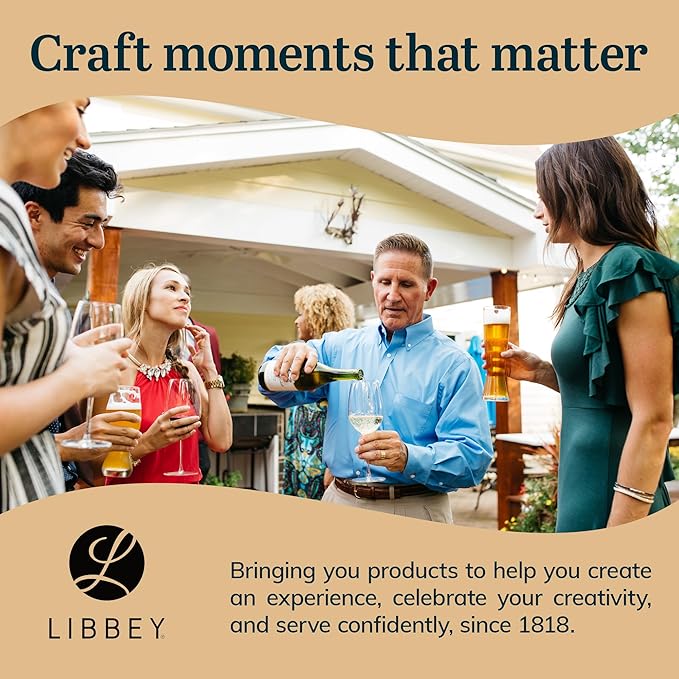 Libbey 228 Stemless Champagne Flutes Glass Set of 12, Elegant 8.5 Oz Flute Glasses for Champagne, Clear Fluted Glassware