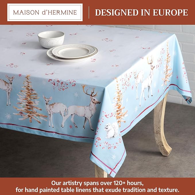 Maison d' Hermine Table Cloth Rectangle Table 100% Cotton 60 x 90 Inches Fall Tablecloth Reusable Everyday Use for Thanksgiving Christmas Decorations Dining Farmhouse Party (Fairy Tale Forest)