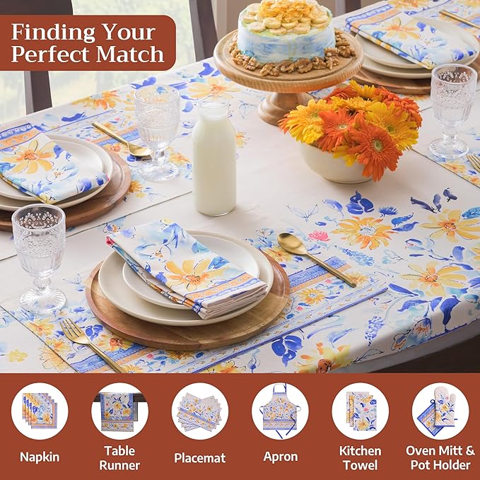 Maison d' Hermine Table Cloth Rectangle Table 100% Cotton 70 x 90 Inches Tablecloth Reusable Decorative for Dining Room Farmhouse Home Valentines Day Decorations Spring Summer - Girassol