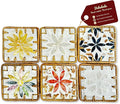 Handmade Rattan Coaster Set of 6, Cute Square Coasters with Mother of Pearl,Colorful Boho Coaster for Decorative, Coffee Table - Bar & Outdoor Drink Coasters, Unique Housewarming - Occasions Gift