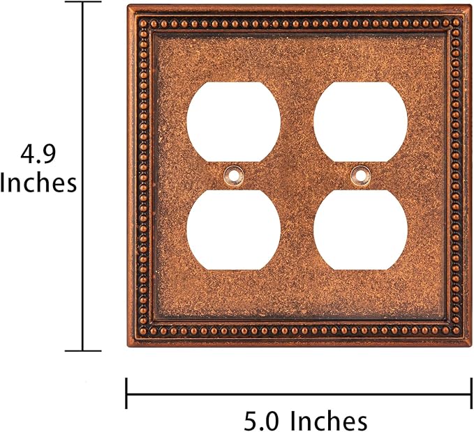 Henne Bery Raised Pearls Decorative Wall Plate Switch Plate Outlet Cover (Double Duplex, Sponged Copper)