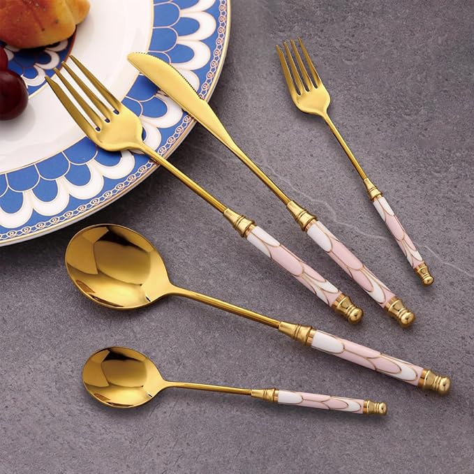 40-piece Silverware Set With Ceramic Handle, Premium Food Grade Stainless Steel Flatware Sets, Mirror Polished Cutlery Set, Dishwasher Safe (for 8 People) (40pcs, pink)