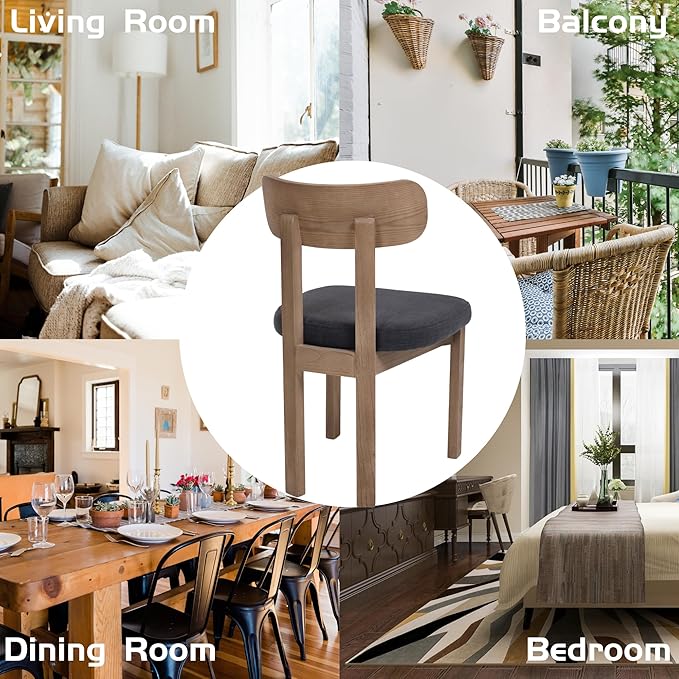 Linen Dining Chairs Set of 4, Mid Century Modern Upholstered Dining Room Chairs with Curved Back, Armless Kitchen Chairs for Living Room/Restaurant/Balcony/Bedroom/Home Desk/Task, Grey