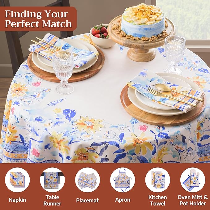 Maison d' Hermine Table Cloth Round Table 100% Cotton 69 Round Inches Tablecloth Reusable Decorative for Dining Room Farmhouse Home Valentines Day Decorations Spring Summer - Girassol