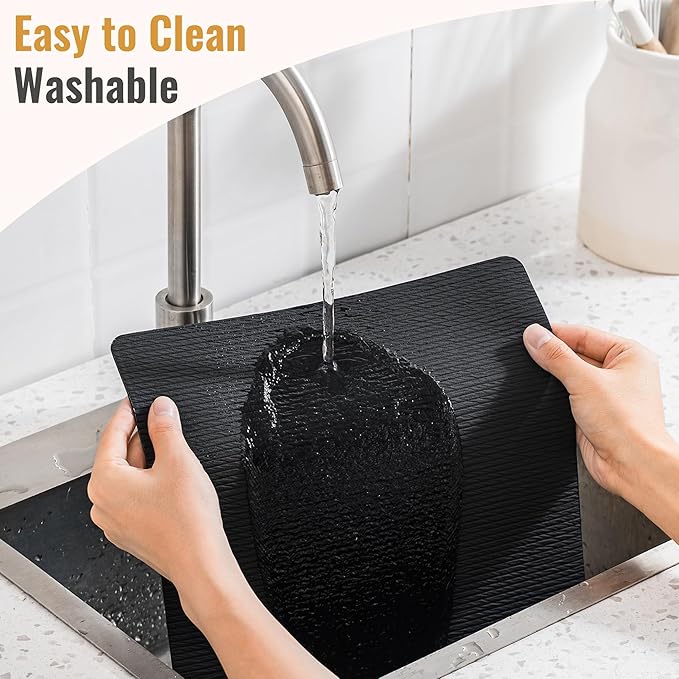 Jovono Faux Leather Placemats Set of 6, Waterproof Washable Table Mats, Easy-Clean Heat Resistant Kitchen Vinyl Place Mat for Dining Table, Restaurant, Indoor, 17.8"x11.8", Black