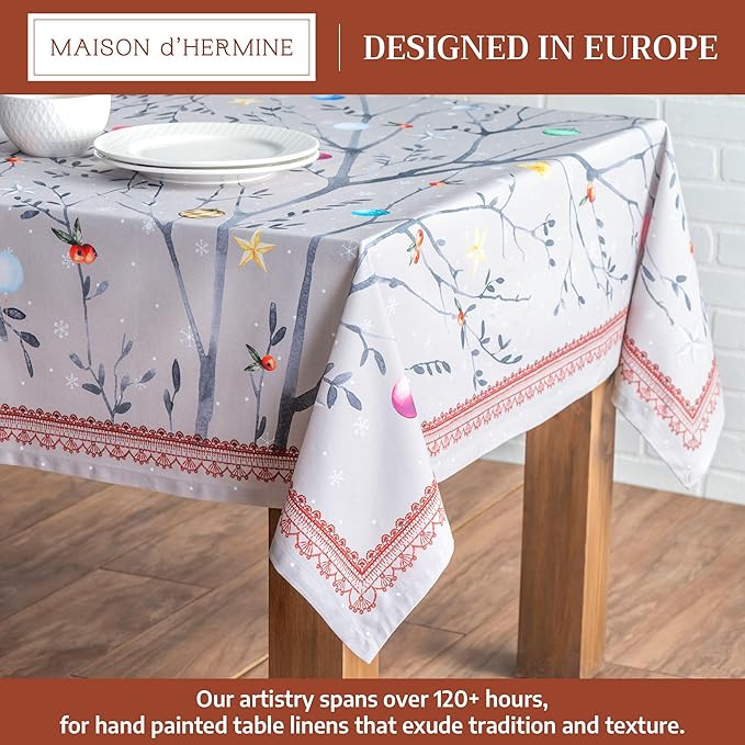 Maison d' Hermine Table Cloth Rectangle Table 100% Cotton 60 x 120 Inches Fall Tablecloth Reusable Everyday Use for Thanksgiving Christmas Decorations Dining Farmhouse Party (Fairy Christmas)
