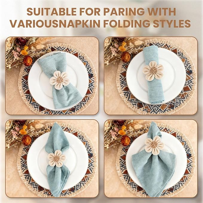 Valentine's Day Napkin Rings Set of 12 Handmade Rustic Napkin Rings Reusable Boho Napkin Ring for Elegant Dining Table Decoration Perfect for Christmas, Thanksgiving, Wedding, Holiday, Everyday Use