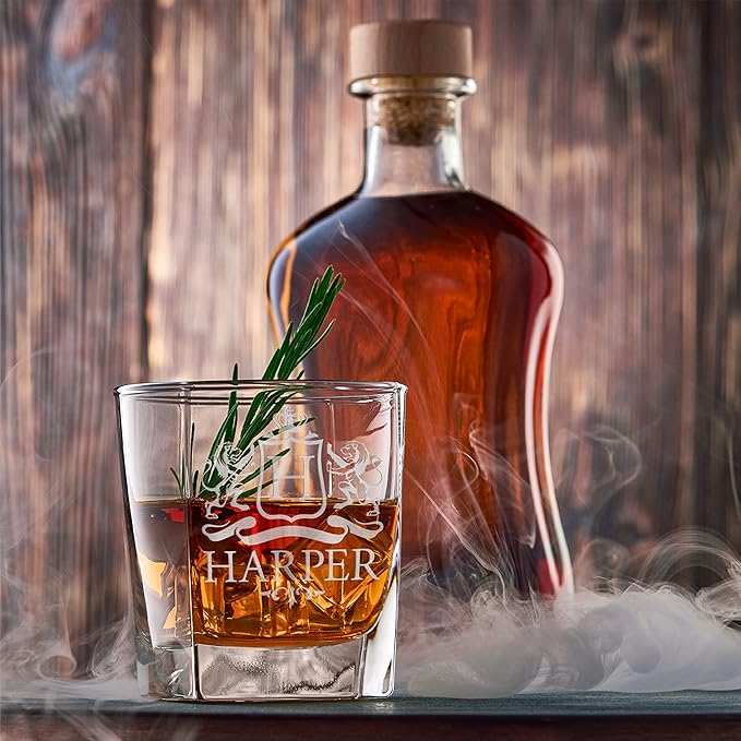 Customization Mill Set of 2, Monogrammed Whiskey Rocks Glasses w/ Name & Initial - Gifts for Men 9 Designs Personalized Bourbon Custom Birthday Dad, Old Fashioned Scotch