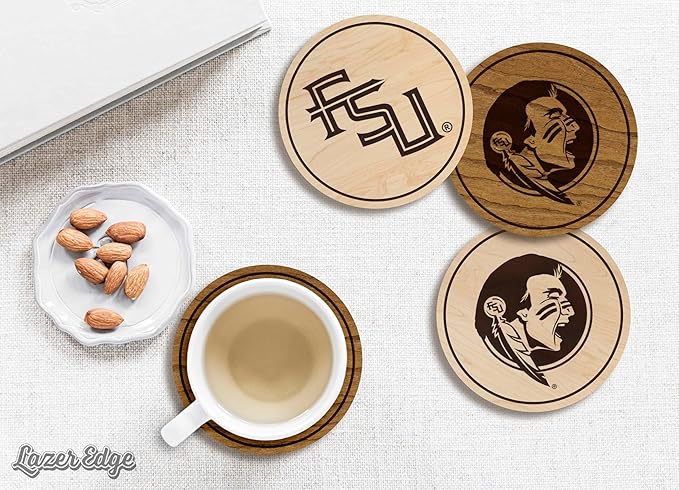 LazerEdge Florida State Seminoles Wooden Coaster Set - Maple Wood - Officially Licensed Product - 4-Pack