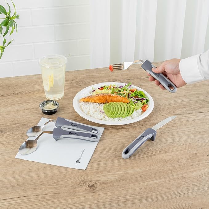 Restaurantware Adaptive Cutlery 1 Set 9.84 x 5.12 x 1.57 Inches Stainless Steel Ergonomic Utensils Non-Slip Wide-Handle Gray Utensils For Arthritis And Limited Mobility