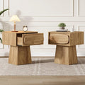 Tribesigns Side End Table Set of 2 with Storage Drawer for Living Room, Bedroom and Indoor Use, Modern Mid-Century Farmhouse Bed Side Table with Curved Handle, 2 Night Stand Easy Assembly Natural