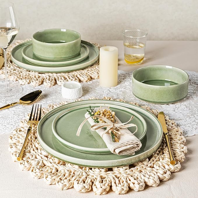 AmorArc Ceramic Dinnerware Sets, Handmade Reactive Glaze Stoneware Plates and Bowls Sets,Highly Chip and Crack Resistant | Dishwasher & Microwave Safe Dishes Set, Service for 8 (24pc)