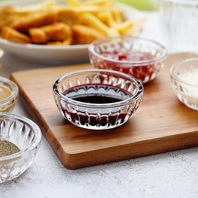 kanpura Mini Glass Bowls, Round Prep Bowl, Dishwasher Safe, Pinch Bowls for Dipping Spices Sauce, Stackable, 2 oz, Set of 6, (Clear)