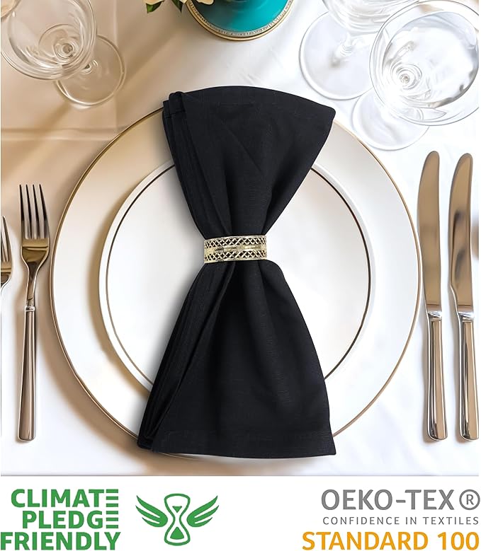 Urban Villa Cloth Napkins Set of 12 20x20 Inches 100% Cotton Napkins Cloth Washable Durable Reusable Absorbent Table Dinner Napkins Cloth for Christmas Hotel Lunch Restaurant Weddings Parties - Black