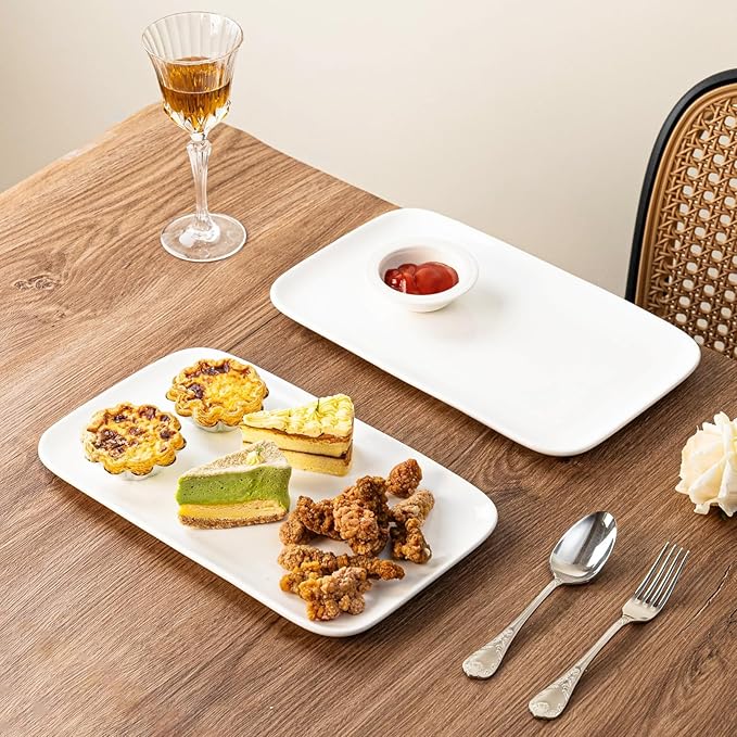 White Serving Platters Set of 2, 15.5 Inch Large Rectangular Serving Platters, Ceramic Serving Plates, Porcelain Platter for Food, Appetizer, Sushi, Steak