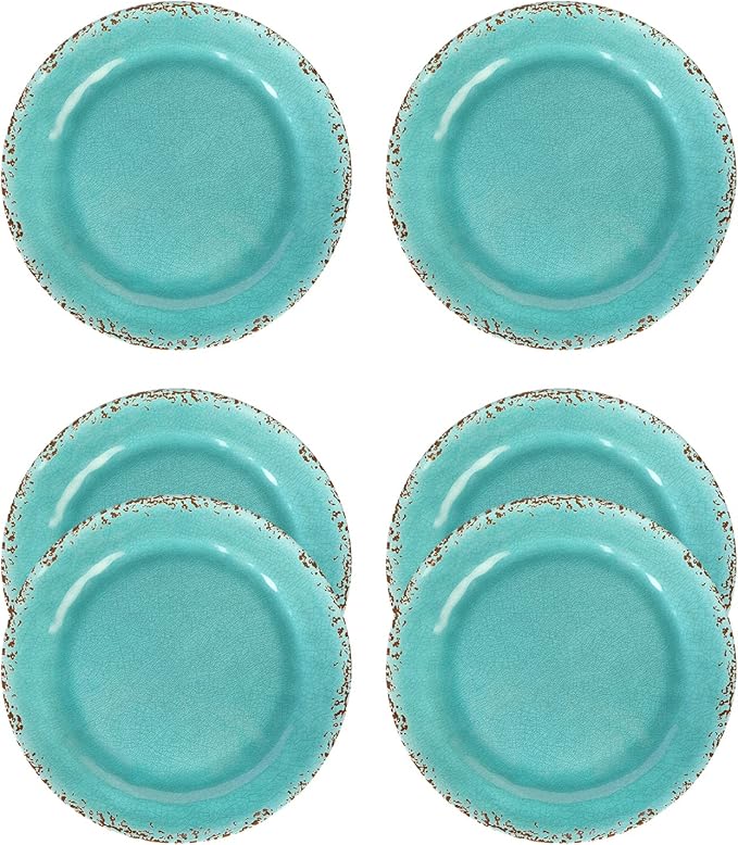 Gourmet Art Crackle 10 Inch Melamine Dinner Plates Set of 6 Aquamarine