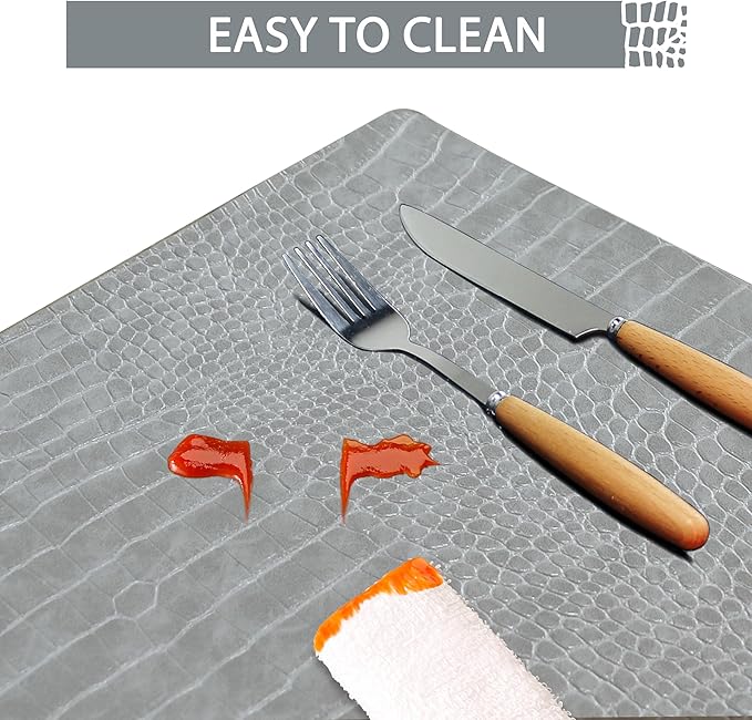 Set of 8 Faux Leather Placemats, PU Table Mats, Waterproof, Stain Resistant, Heat Resistant, Easy to Clean for Kitchen Dining Table,Conference Table