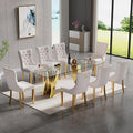 9 Piece Glass Dining Table Set,70" Dinner Room Glass Table Set for 8,Modern Kitchen Dinner Table Set with Stainless Steel Base and 8 Upholstered Velvet Dining Chairs for Living Dining Room