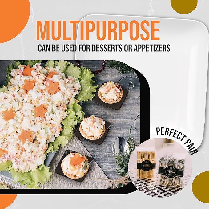 Exquisite Tiny Mini Disposable Appetizer Plates - 240 Pack 2.4 In. x 2.4 In. Black Plastic Wedding Plates - Small, BPA Free