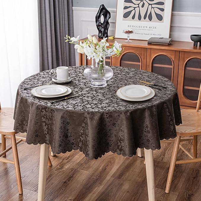 Smiry Round Table Cloth, Waterproof Heavy Duty Vinyl Tablecloths, Wipeable Washable Table Cover for Kitchen and Dining Room (Coffee, 60" Round)