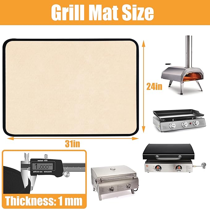 Khaki 24x31 Inchs Heat Resistant Mat for Outdoor Grill Table,Fireproof Under Blackstone Griddle BBQ Mat,Air Fryer Mat,Indoor Fireplace Mat, Protect Your Table and Outdoor Grill Table（0.04in Thickness）