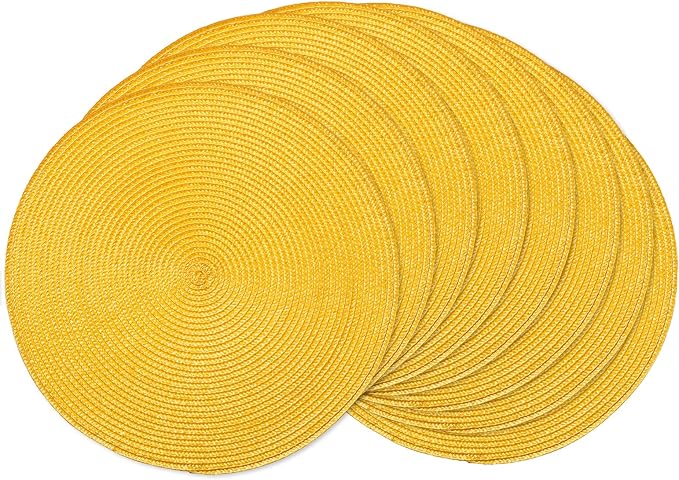 AHHFSMEI Round Braided Placemats 15 Inch Round Table Mats for Dining Tables Natural Woven Heat Resistant Place mats Set of 8 (Yellow,8)