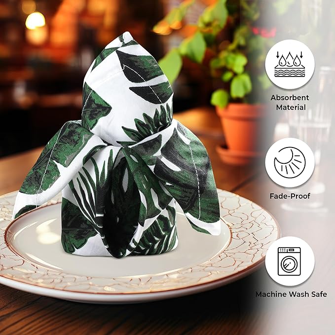 Urban Villa Cloth Napkins Tropical Print 100% Cotton Absorbent Dinner Napkins (Set of 6) Oversized 20x20 Inches Soft Durable Reusable Washable Ideal for Everyday Use Wedding Parties Premium Quality