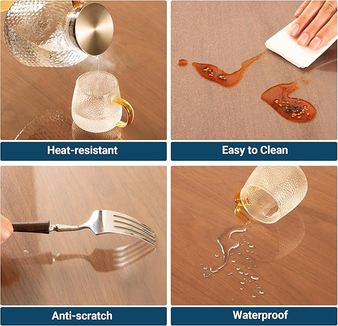 Clear Table Cover Protector Rectangle 14 x 48 Inch, 1.5mm Transparent Plastic Table Protector Waterproof, Anti-Scratch Clear Desk Mat for Office Desktop Dresser Dining Table, FDA Compliant