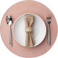 Round Placemats Set of 4 Plastic Woven Placemats Washable Wipeable Table Mats for Dining Table Heat Resistant Non-Slip Circle Place Mats (Sandstone Pink)