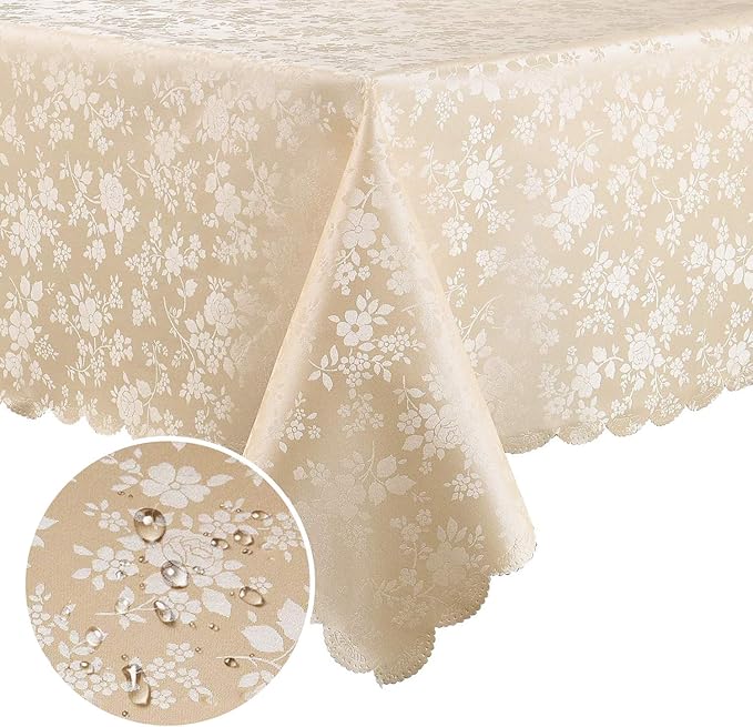 Smiry Rectangle Table Cloth, Waterproof Heavy Duty Vinyl Tablecloths, Wipeable Washable Table Cover for Kitchen and Dining Room (Beige, 54" X 108")