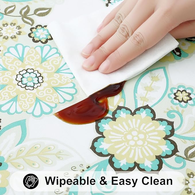 Smiry Rectangle Table Cloth Cover, Waterproof Elastic Fitted Picnic Tablecloth for 4 Foot Tables, Wipeable Flannel Backed Vinyl Tablecloths for Camping, Dining, Outdoor (Teal & White, 30" x 48")