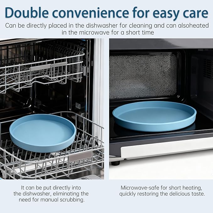 Silicone Cat Bowl Set of 2 Shallow Cat Dishes Small Non-Slip Pet Dog Bowls for Dry & Wet Food, Whisker Fatigue (Round Blue)