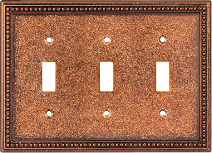 Henne Bery Raised Pearls Decorative Wall Plate Switch Plate Outlet Cover (Triple Toggle, Sponged Copper)