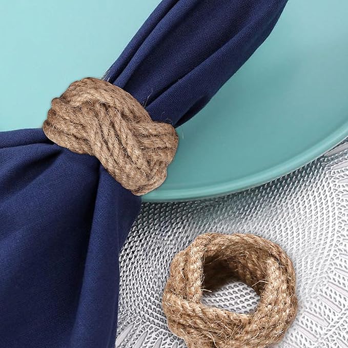 Lightnpro Jute Napkin Rings Set of 12, Classic Hand Woven Napkin Holders, Decorative Serviette Ring, Christmas Party Decoration, Everyday, Family Gatherings - Set Your Table with Style - Natural