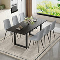 Extendable Dining Table Set for 6, 55"–71" Modern Black Kitchen Table with 6 Upholstered Chairs, Space-Saving for Living Room Apartment, Sturdy & Comfortable, Easy Assembly