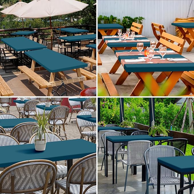 homing 2 Pack Rectangle Table Cloth, Elastic Fitted Fabric Tablecloth Fits for 6 Foot Folding Tables, Washable Table Cover for Picnic, Camping, Indoor & Outdoor (Peacock Blue, 30" x 72")