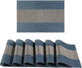FAVE Placemats Set of 8 Indigo Blue Woven with Gray Placemats Durable and Wipeable Vinyl Placemats Heat Resistant Table Mats Set of 8 for Wedding, Banquet, Birthday, Party, Restaurant (Indigo Blue)