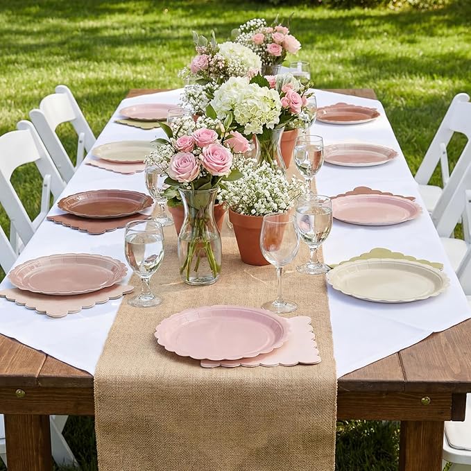 200 Pcs Boho Party Supplies Plates and Napkins Tableware Set Serve 25 Guests Includes Scalloped 9" 7" Paper Dessert Dinner Plate Napkins for Spring Birthday Wedding Baby Shower Tea Party