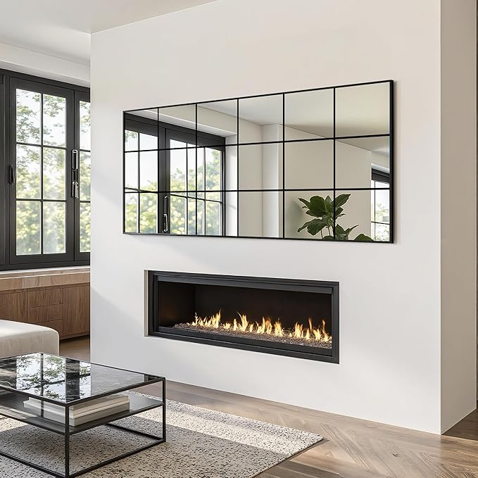 Large Window Pane Full Length Mirror for Wall, 70"x30" Oversize Black Full Body Wall Mirror for Living Room, Bedroom, Entryway, Hanging or Leaning