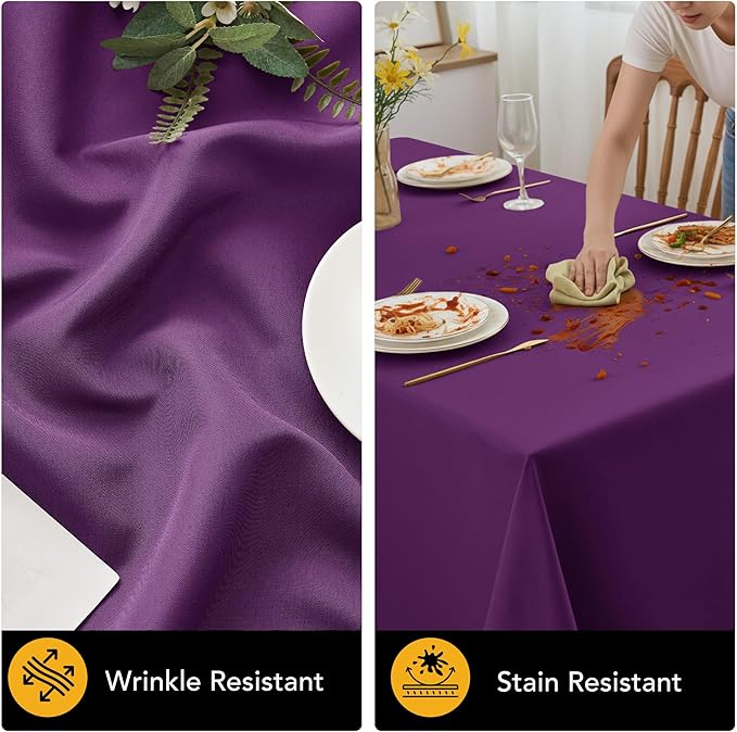 10-Pack Purple Tablecloths for Rectangle Tables, 60 x 84 Inches, Stain-Resistant Polyester Fabric for 4 Foot Tables - Washable Table Covers for Weddings, Banquets, Birthday Parties, Events