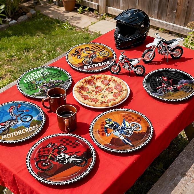 60Pcs Dirt Bike Party Decorations 9" Dirtbike Birthday Heavy Duty Paper Plates Motorcycle Disposable Plates Motocross Tableware for Boys Dirt Bike Birthday Party Decorations