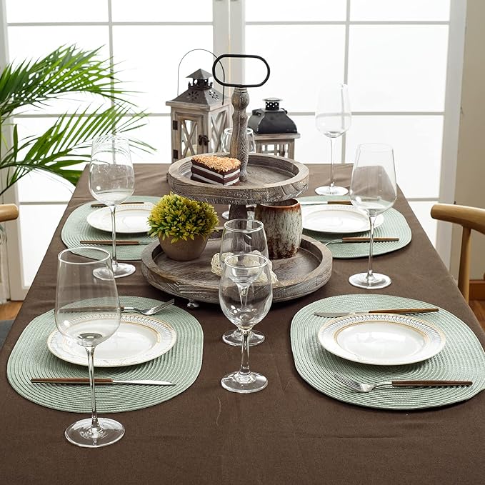 FunWheat Oval Braided Placemats Set of 6 Table Mats for Dining Tables Washable Heat Resistant Place mats for Daily Use 12X18 Inch(Oval Fog Green, 6pcs)