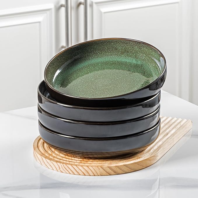 LERATIO 8.5'' Large Ceramic Pasta Bowls, 36oz Pasta Serving Bowls Set of 4 for Kitchen, Wide Bowls for Fruit,Pasta,Salad,Oatmeal,Meal, Microwave Safe, Reactive Glaze