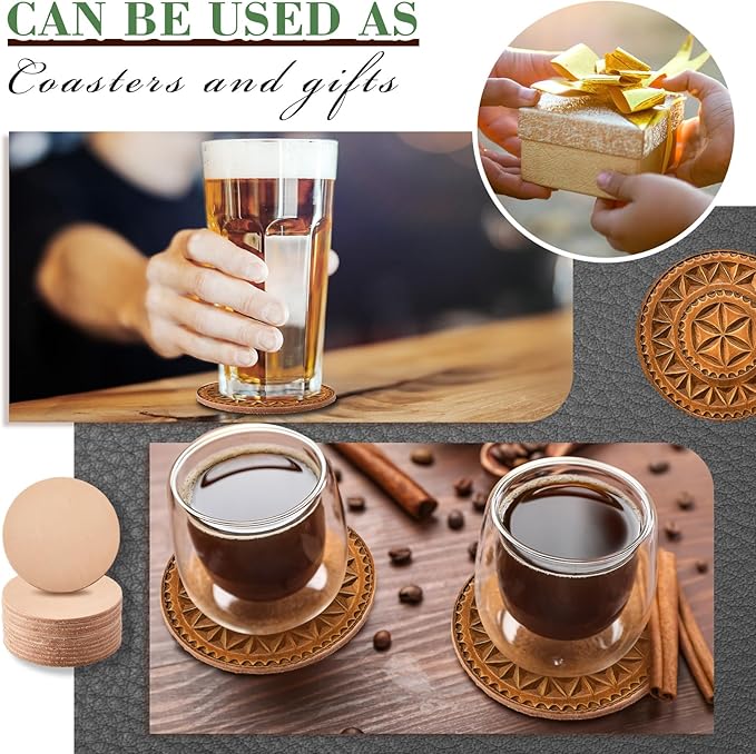 Bulyoou 25 Pack Round Vegetable Tan Leather 3-1/4" Tooling Veg Circular Leather Pieces Sheet for Laser Engraving Coasters Tooling Stamping Carving, Thickness 3.2 mm