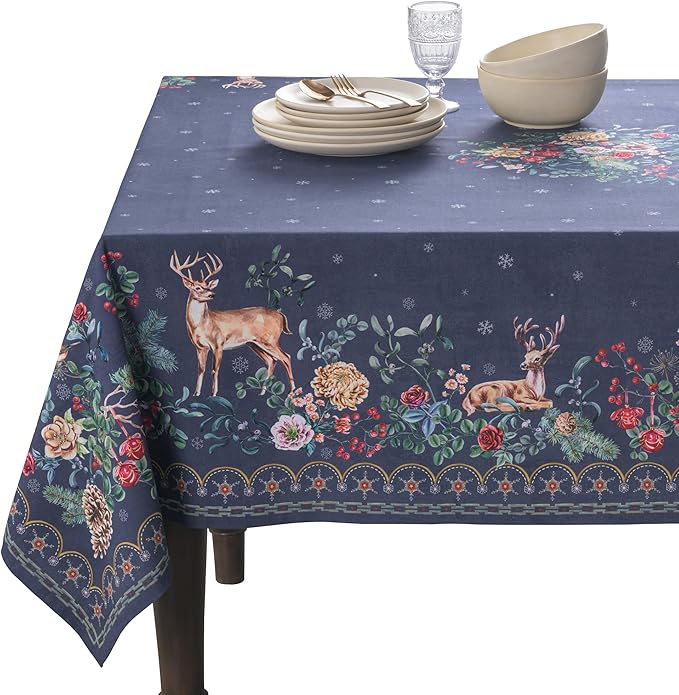 Maison d' Hermine Table Cloth Rectangle Table 100% Cotton 60 x 108 Inches Fall Tablecloth Reusable Everyday Use for Thanksgiving Christmas Decorations Dining Farmhouse Party (Christmas Joy)