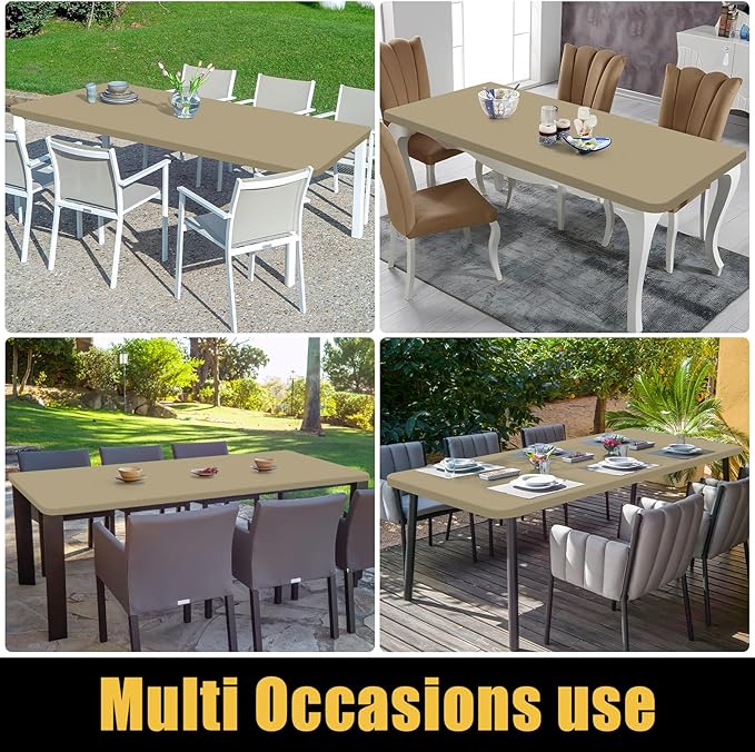 Smiry Rectangle Picnic Table Cloth, Waterproof Elastic Fitted Tablecloths for 6 Foot Tables, Washable Polyester Table Cover for Camping, Indoor and Outdoor (Taupe, 30"x72")