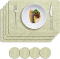 MOSAYT Faux Leather Placemats Set of 6, Heat Resistant Vinyl Place Mats with Coasters, Wipeable Washable Waterproof Oil Proof Table Mats for Kitchen Dining Indoor Outdoor, 12" x 17", Sage Green