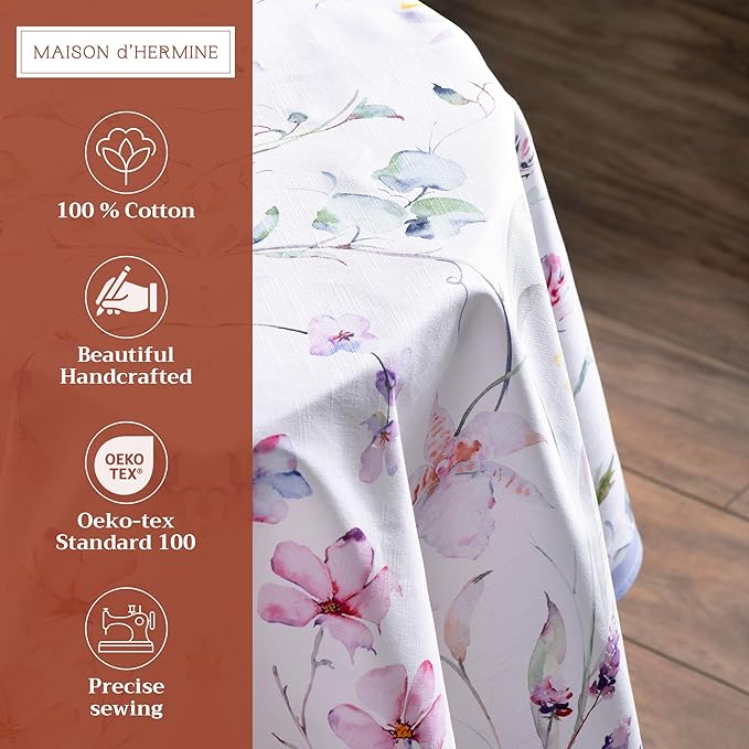 Maison d' Hermine Table Cloth Round Table 100% Cotton 63 Round Inches Tablecloth Reusable Decorative for Dining Room Farmhouse Home Valentines Day Decorations Spring Summer - Summer Floral